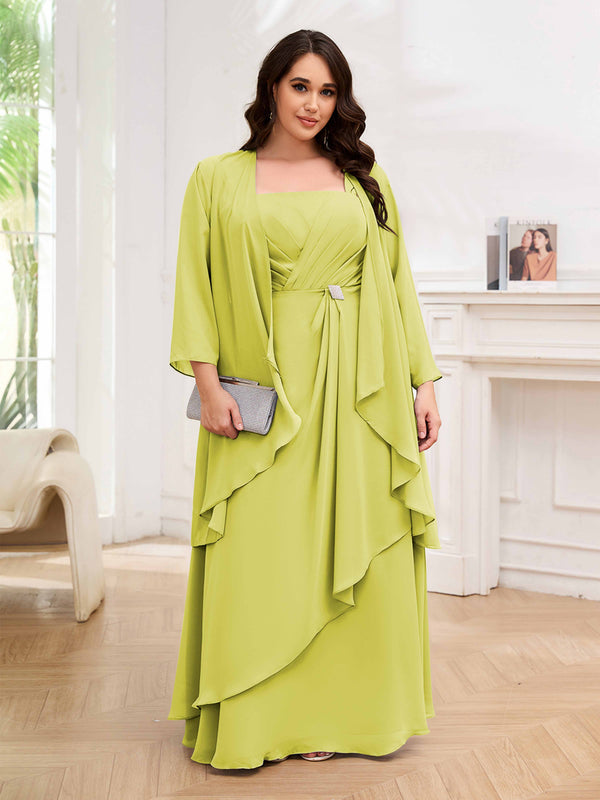 Daffodil Chic Two Pieces Beading Chiffon Floor Length Plus Size Mother Of The Bride Dresses