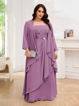 Chic Two Pieces Beading Chiffon Floor Length Plus Size Mother Of The Bride Dresses