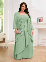Chic Two Pieces Beading Chiffon Floor Length Plus Size Mother Of The Bride Dresses