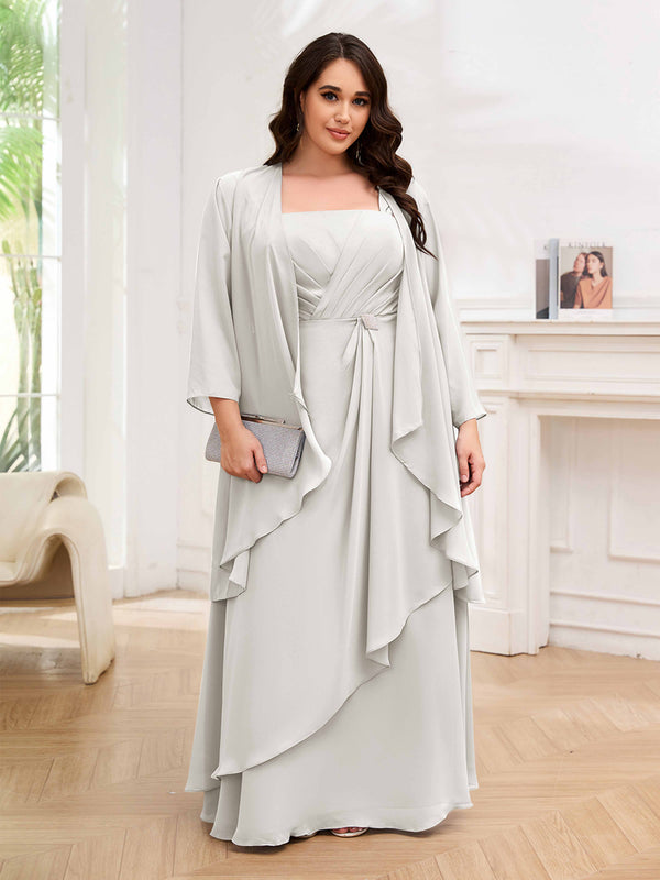 Ivory Chic Two Pieces Beading Chiffon Floor Length Plus Size Mother Of The Bride Dresses