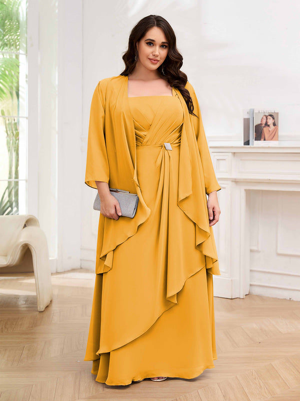 Mustard Chic Two Pieces Beading Chiffon Floor Length Plus Size Mother Of The Bride Dresses