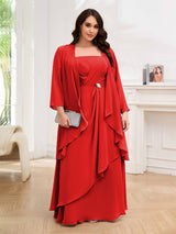 Chic Two Pieces Beading Chiffon Floor Length Plus Size Mother Of The Bride Dresses