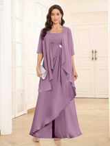 Chic Two-Pieces Ruched Long Chiffon Mother Of The Bride Dresses