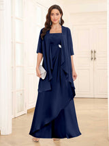 Chic Two-Pieces Ruched Long Chiffon Mother Of The Bride Dresses