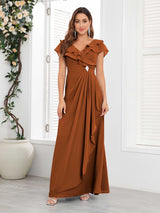Chic V-Neck Beading Ruched Chiffon Floor Length Mother Of The Bride Dresses