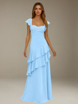 Free Shipping Chiffon Bridesmaid Dress Square Neck with Ruffles