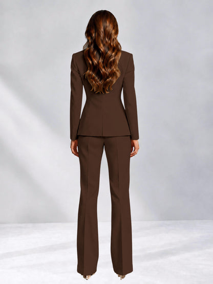 Chocolate 2 Pieces Slim Fit One Button Women's Suits for Commuting