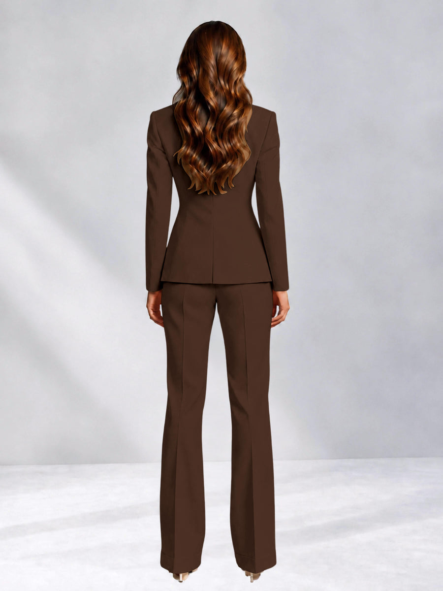 Chocolate 2 Pieces Slim Fit One Button Women's Suits for Commuting