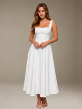 Free Shipping Classic Square Neck Tea-Length Semi Formal Dress