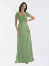 Classical V Neck Short Sleeves Lace Chiffon Mother Of The Bride Dresses