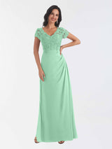 Classical V Neck Short Sleeves Lace Chiffon Mother Of The Bride Dresses