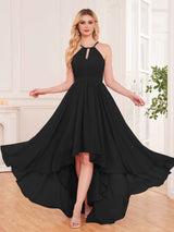 Classy Halter Asymmetrical Bow Back Chiffon Bridesmaid Dresses