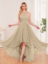 Classy Halter Asymmetrical Bow Back Chiffon Bridesmaid Dresses