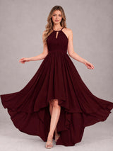 Classy Halter Asymmetrical Bow Back Chiffon Bridesmaid Dress