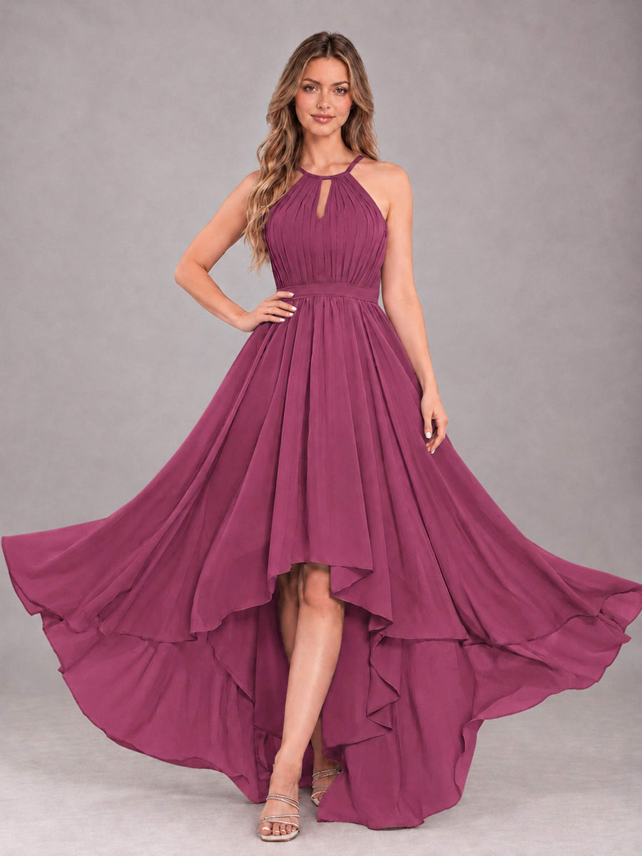 Desert Rose Classy Halter Asymmetrical Bow Back Chiffon Bridesmaid Dress
