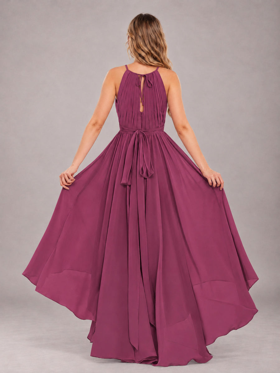 Desert Rose Classy Halter Asymmetrical Bow Back Chiffon Bridesmaid Dress