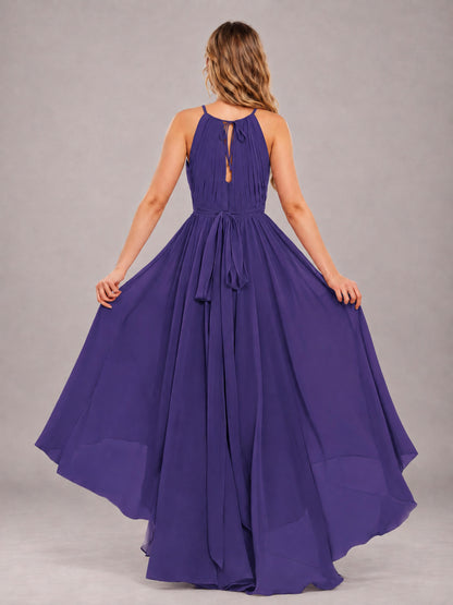 Regency Classy Halter Asymmetrical Bow Back Chiffon Bridesmaid Dress