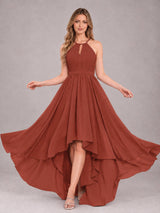 Classy Halter Asymmetrical Bow Back Chiffon Bridesmaid Dress