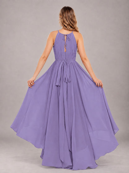 Tahiti Classy Halter Asymmetrical Bow Back Chiffon Bridesmaid Dress