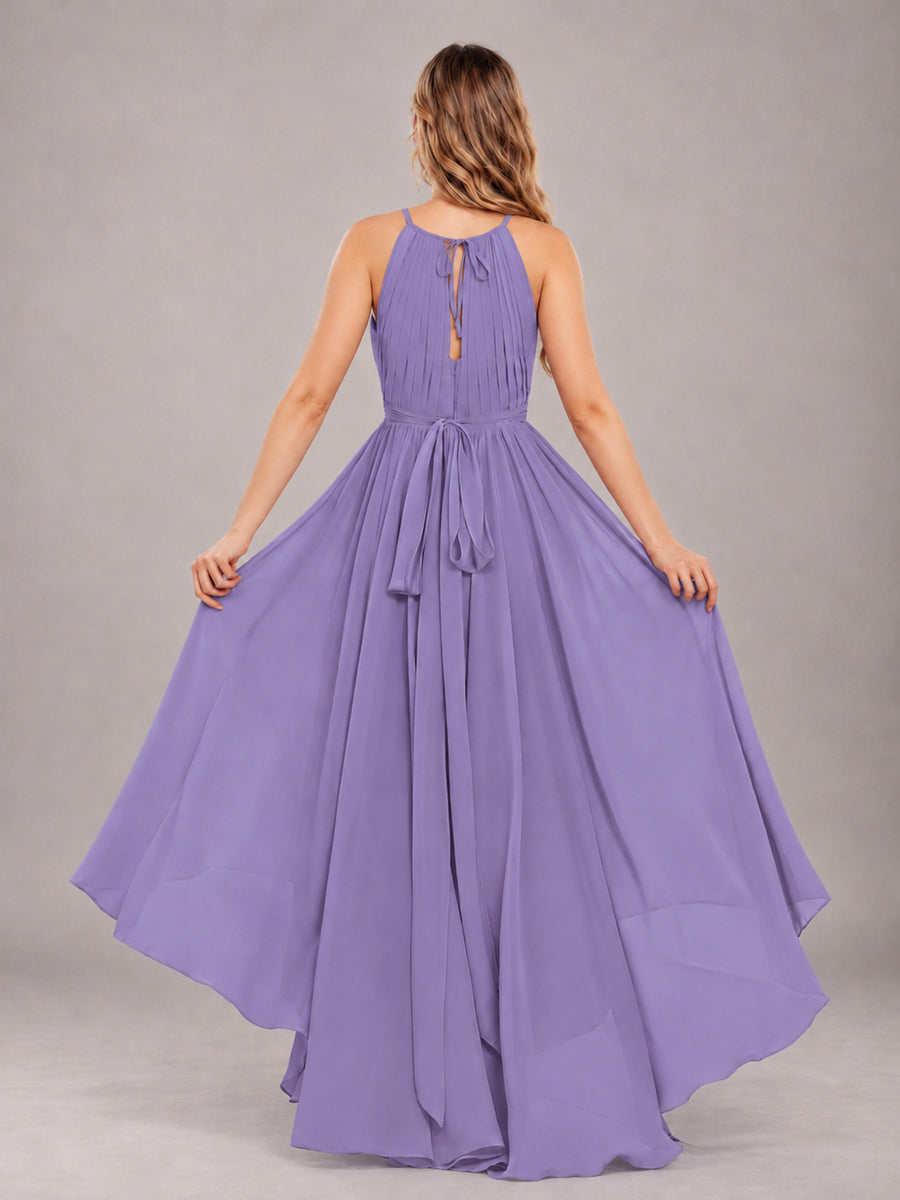 Tahiti Classy Halter Asymmetrical Bow Back Chiffon Bridesmaid Dress