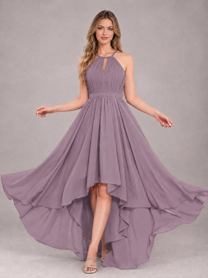 Wisteria Classy Halter Asymmetrical Bow Back Chiffon Bridesmaid Dress