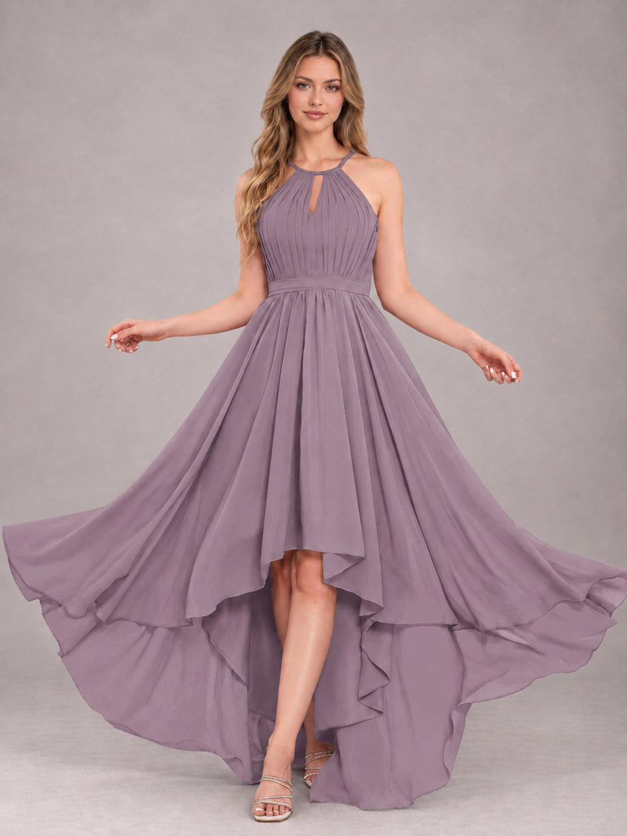 Wisteria Classy Halter Asymmetrical Bow Back Chiffon Bridesmaid Dress