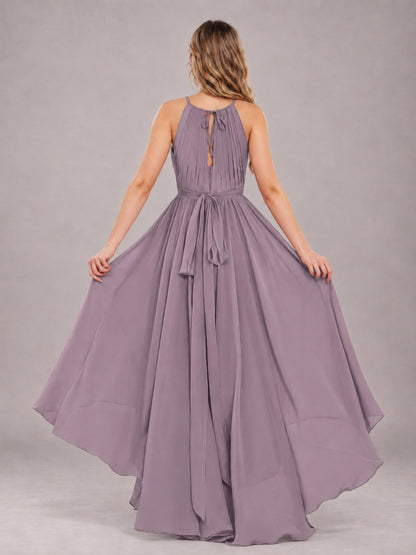 Wisteria Classy Halter Asymmetrical Bow Back Chiffon Bridesmaid Dress