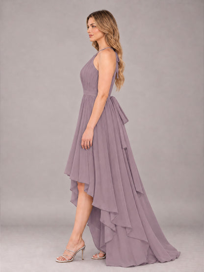 Wisteria Classy Halter Asymmetrical Bow Back Chiffon Bridesmaid Dress