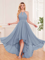 Classy Halter Asymmetrical Bow Back Chiffon Bridesmaid Dresses