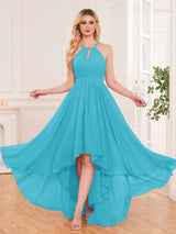 Classy Halter Asymmetrical Bow Back Chiffon Bridesmaid Dresses