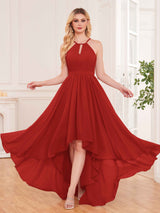 Classy Halter Asymmetrical Bow Back Chiffon Bridesmaid Dresses