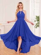 Classy Halter Asymmetrical Bow Back Chiffon Bridesmaid Dresses