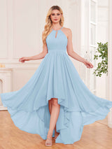 Classy Halter Asymmetrical Bow Back Chiffon Bridesmaid Dresses