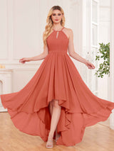 Classy Halter Asymmetrical Bow Back Chiffon Bridesmaid Dresses