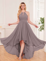 Classy Halter Asymmetrical Bow Back Chiffon Bridesmaid Dresses