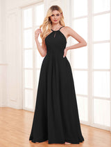 Classy Halter Floor Length Lace Up Chiffon Bridesmaid Dresses