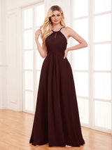 Classy Halter Floor Length Lace Up Chiffon Bridesmaid Dresses