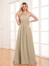 Classy Halter Floor Length Lace Up Chiffon Bridesmaid Dresses