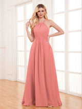Classy Halter Floor Length Lace Up Chiffon Bridesmaid Dresses