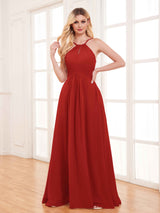 Classy Halter Floor Length Lace Up Chiffon Bridesmaid Dresses