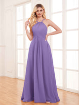 Classy Halter Floor Length Lace Up Chiffon Bridesmaid Dresses