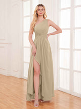 Classy One Shoulder Pleated Bridesmaid Dresses With Slit