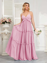 Classy Spaghetti Straps Ruched Floor Length Chiffon Bridesmaid Dresses