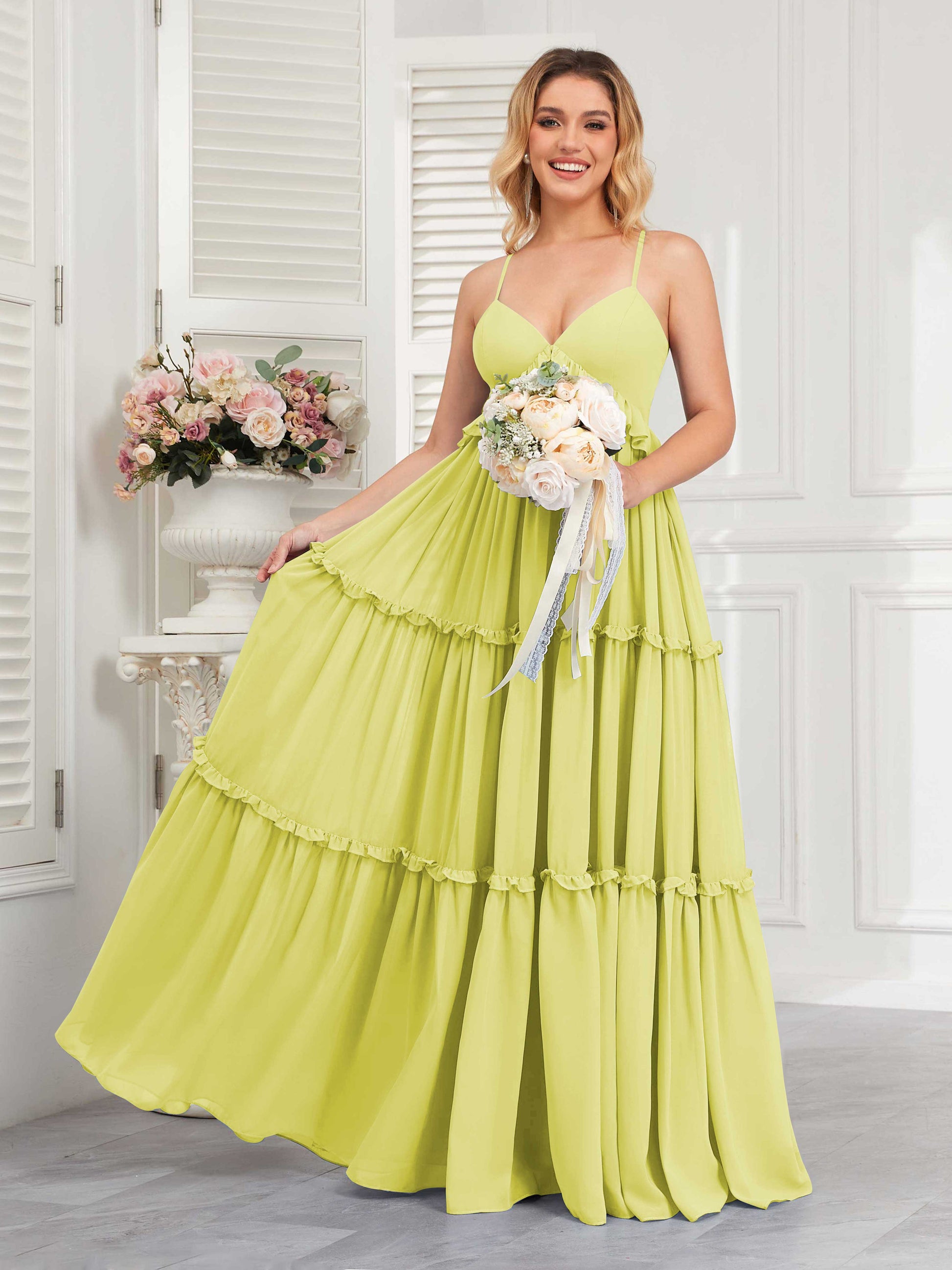 Classy Spaghetti Straps Ruched Floor Length Chiffon Bridesmaid Dresses mollyevers.com Classy Spaghetti Straps Ruched Floor Length Chiffon Bridesmaid Dresses mollyevers.com