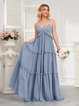 Classy Spaghetti Straps Ruched Floor Length Chiffon Bridesmaid Dresses