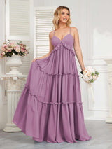 Classy Spaghetti Straps Ruched Floor Length Chiffon Bridesmaid Dresses