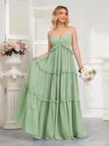 Classy Spaghetti Straps Ruched Floor Length Chiffon Bridesmaid Dresses