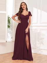 Classy Sweetheart Cap Sleeves Chiffon Maid of Honor Bridesmaid Dresses
