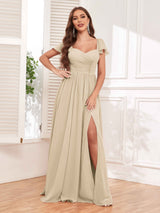 Classy Sweetheart Cap Sleeves Chiffon Maid of Honor Bridesmaid Dresses