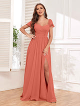Classy Sweetheart Cap Sleeves Chiffon Maid of Honor Bridesmaid Dresses